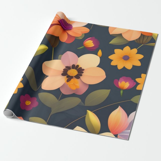 Vild blomsterdräkt mönster presentpapper (Utrullad)