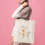 Vild blomstergåvor brudens sida favoriserar tygkasse<br><div class="desc">Vild blommor möhippa ger brudens sida fördelar personlig namn tote bags. Vattenfärgade vilda blommor för ett trädgårdblommetema.</div>