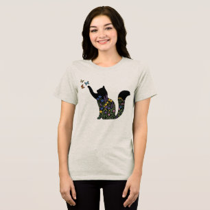 Vild blomsterkatt Siluett Fjäril T Shirt