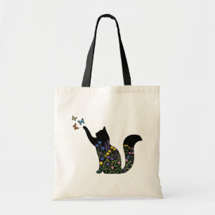 Vild blomsterkatt Siluett Fjäril Tygkasse