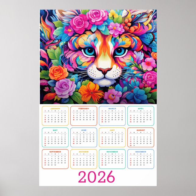 Vild & Blomstrande: 2026 Tiger Väggkalender Poster (Framsidan)
