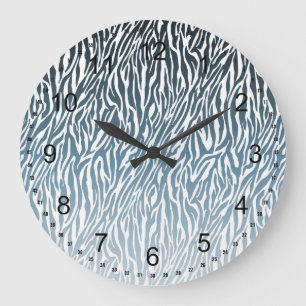 Vild Blue Zebra tryck Ombre Stor Klocka