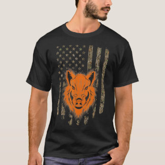 Vild Boar Hunting Hog Hunter American Flagga T Shirt
