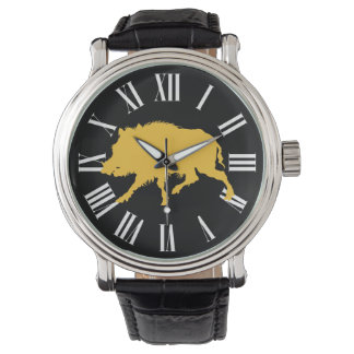 Vild Boar i Black Silhouette Hunting Man's Armbandsur