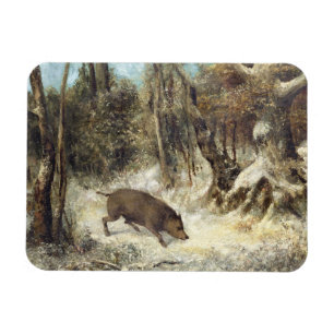 Vild Boar i Snö, undertecknat som Courbet (falskt) Magnet