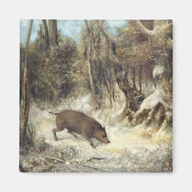 Vild Boar i Snö, undertecknat som Courbet (falskt) Magnet (Framsidan)