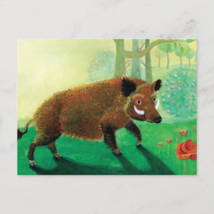 Vild Boar Illustration Vykort