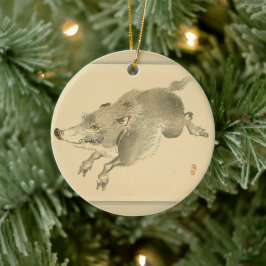 Vild Boar (japansk konst) (av Kono Bairei) Julgransprydnad Keramik