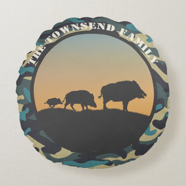 Vild Boar och Camo Rund Kudde (Framsidan)