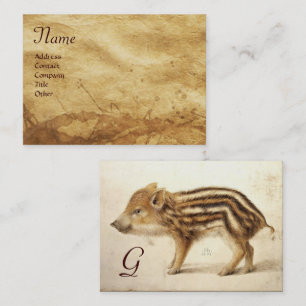 VILD BOAR PIGLET Animal Teckning Parchment Monogra Visitkort