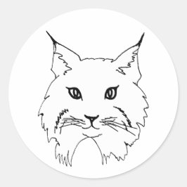 Vild Bobcat Ansikte Line Art Illustration Runt Klistermärke