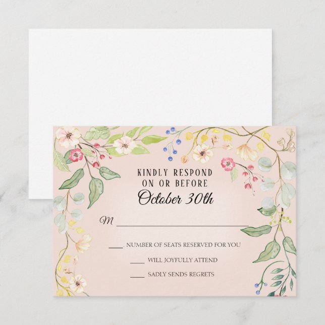 Vild Bohemian  Rosa Peach Watercolor OSA Inbjudningar (Fram/baksida)