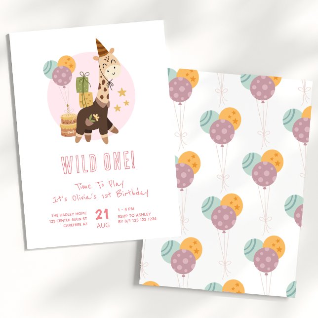 Vild Boho-Giraff Tjej 1-års Födelsedag Inbjudningar (Skapare uppladdad)