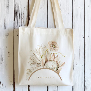 Vild Boho Protea Pampas Gräs Blommig Personlig Tygkasse