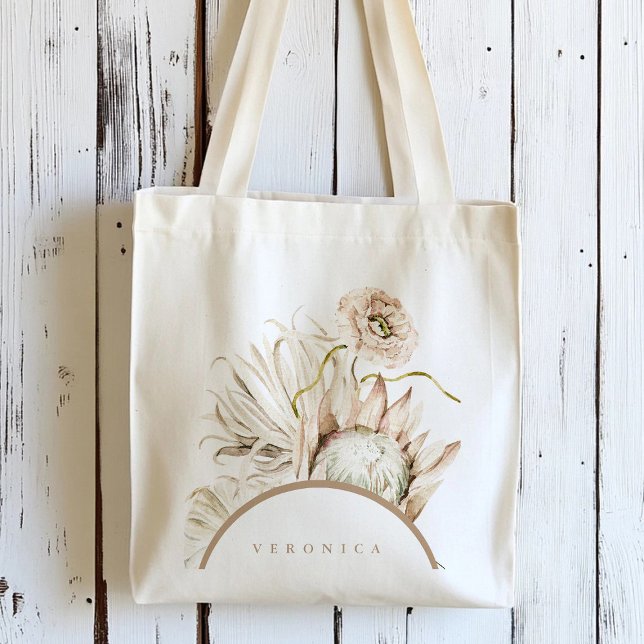 Vild Boho Protea Pampas Gräs Blommig Personlig  Tygkasse (Skapare uppladdad)