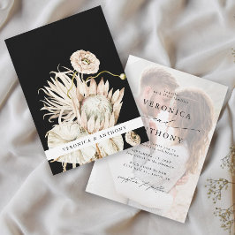 Vild Boho Protea Pampas Grass Black Bröllop Photo Inbjudningar