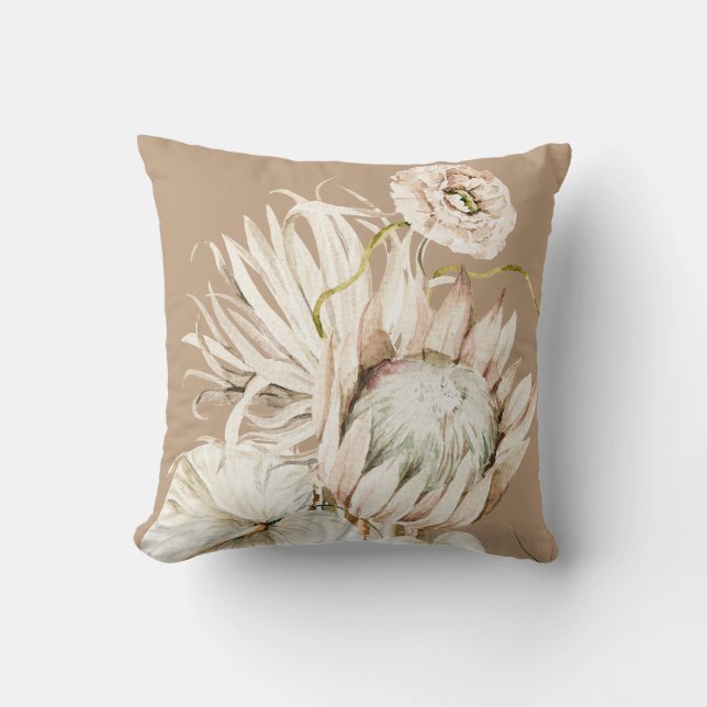 Vild Boho Protea Pampas Grass Blommigt Beige Kudde (Framsida)