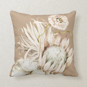 Vild Boho Protea Pampas Grass Blommigt Beige Kudde