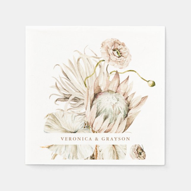 Vild Boho Protea Pampas Grass Blommigt Bröllop Pappersservett (Framsidan)