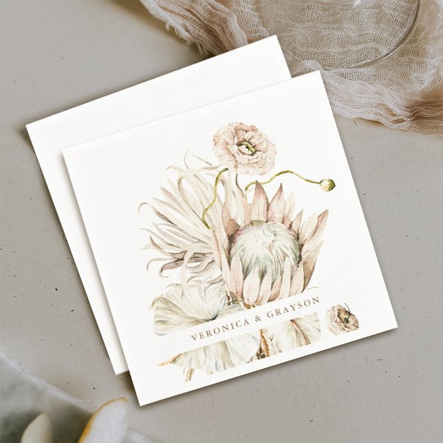 Vild Boho Protea Pampas Grass Blommigt Bröllop Pappersservett (Skapare uppladdad)