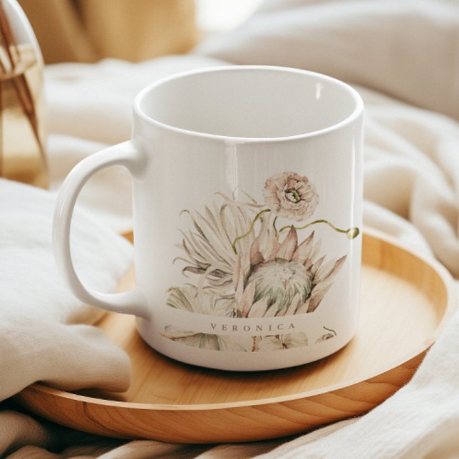 Vild Boho Protea Pampas Grass Blommigt Personlig Kaffemugg (Skapare uppladdad)