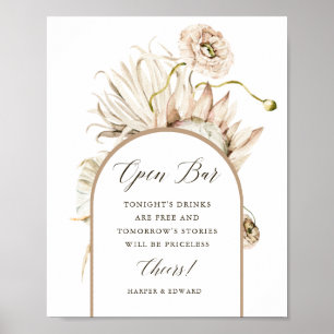 Vild Boho Protea Pampas Grass Bröllop Open Pub Poster