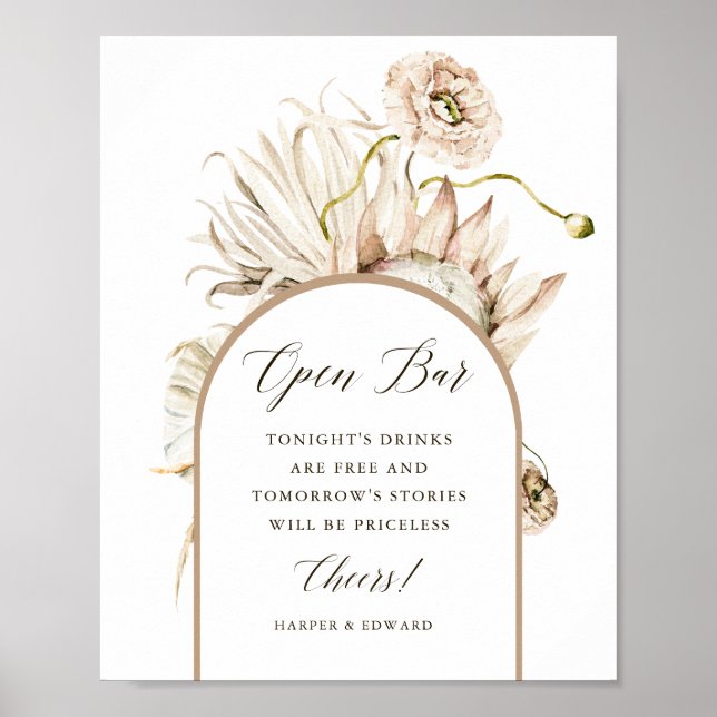 Vild Boho Protea Pampas Grass Bröllop Open Pub Poster (Framsidan)