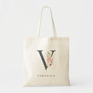 Vild Botanisk Blommigt Brev V Monogram Tygkasse