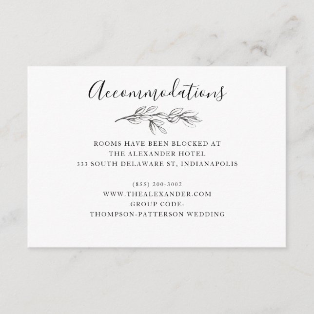 Vild Bouquet Bröllop Hotel Information Card | B&W Tilläggskort (Framsida)