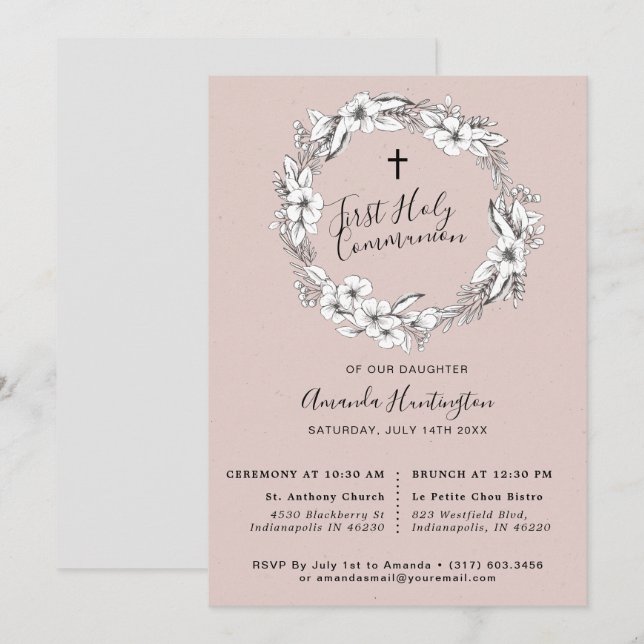 Vild Bouquet First Holly Communion |  | Inbjudningar (Fram/baksida)