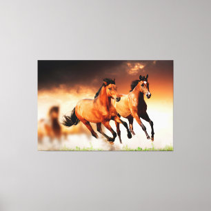 Vild Brown Horses Running Canvastryck