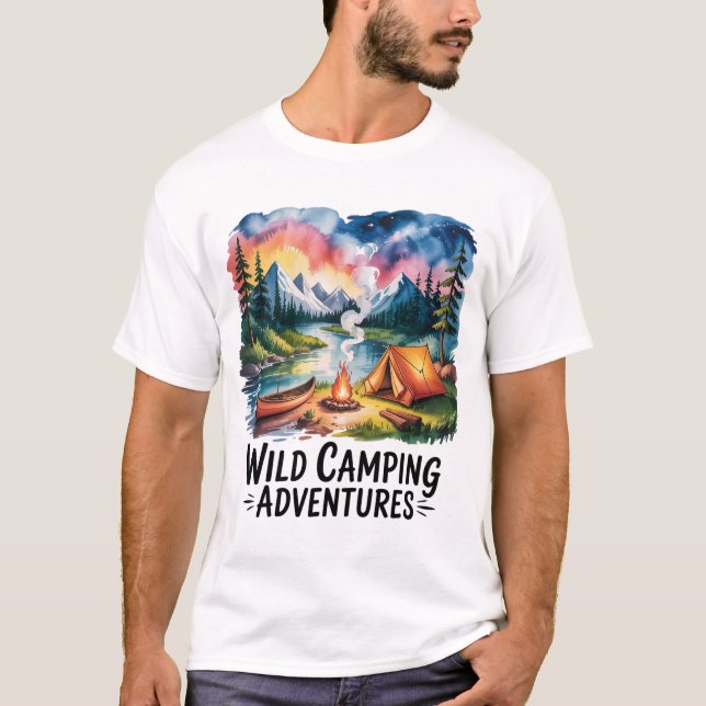 Vild Camping Äventyr Watercolor Design T Shirt (Framsida)
