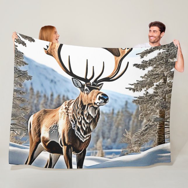 Vild Canadian Reindeer Design Fleecefilt (På plats)