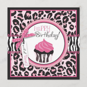 Vild Cheetah Print & Cupcoa Birthday Kort