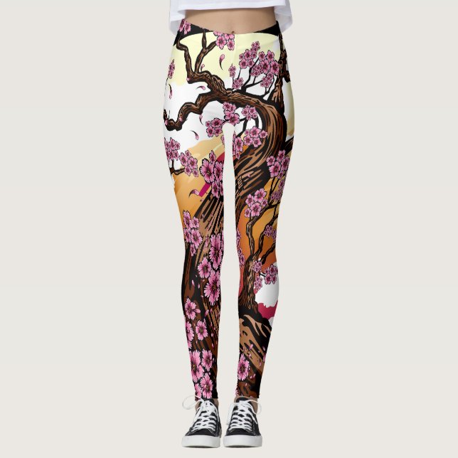 Vild Cherry Blommar Leggings (Framsida)