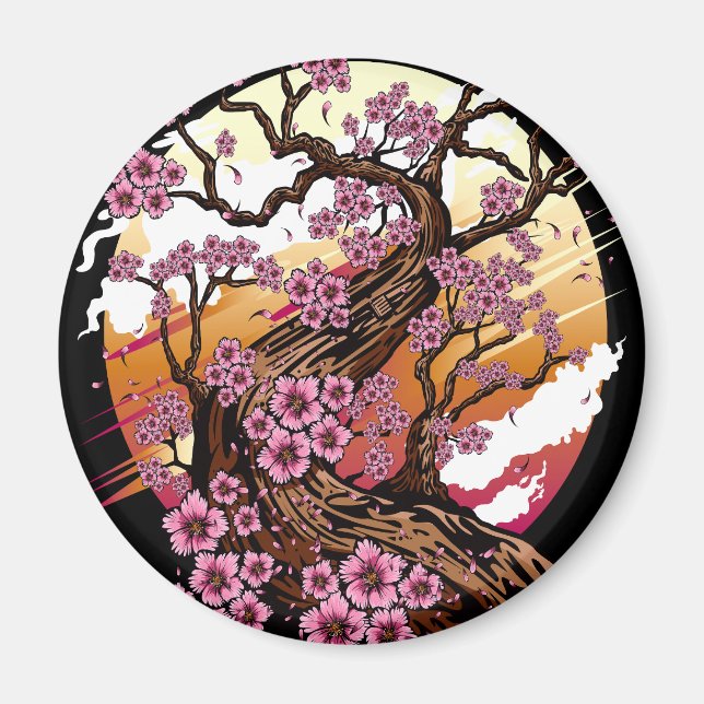 Vild Cherry Blommar Magnet (Framsidan)