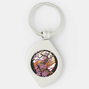 Vild Cherry Blommar Swirl Silverfärgad Nyckelring