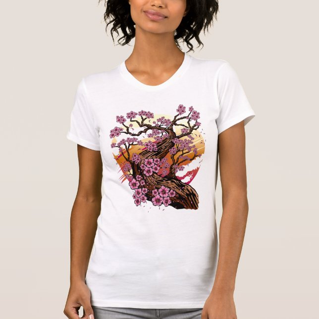 Vild Cherry Blommar T Shirt (Framsida)