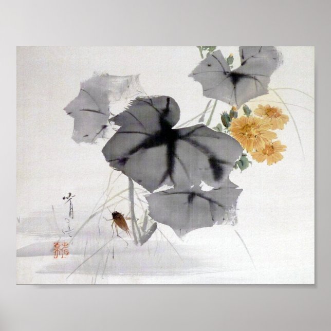 Vild Chrysanthemum och Cricket, Watanabe Seitei Poster (Framsidan)
