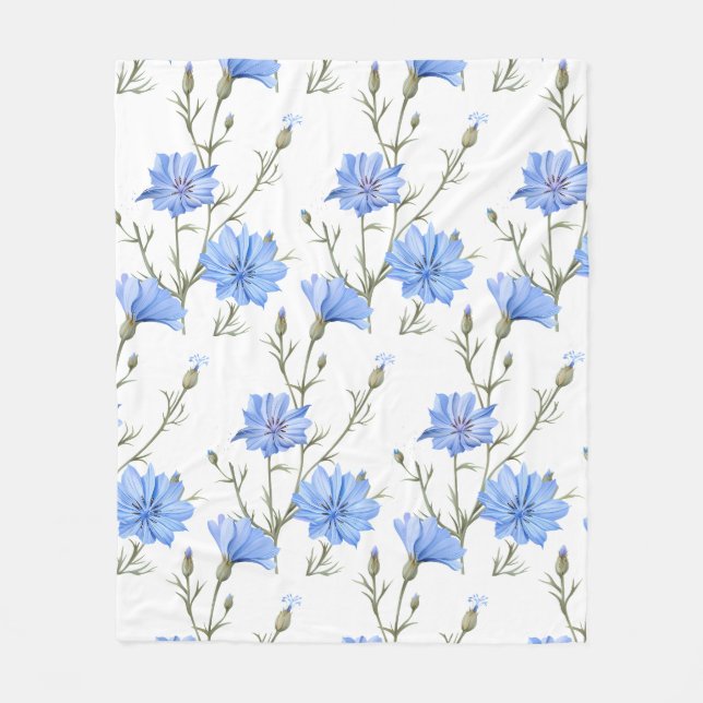 Vild Cikoriablommor Botaniskt vattenfärgsutkast Fleecefilt (Framsidan)