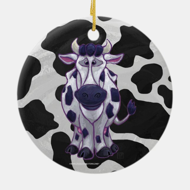 Vild Cow Black and White Julgransprydnad Keramik (Baksidan)