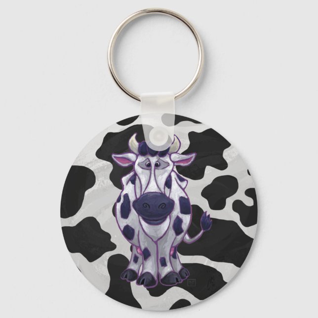 Vild Cow Black and White Nyckelring (Framsida)