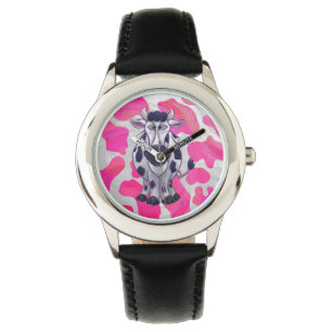 Vild Cow Rosa och Vit Armbandsur