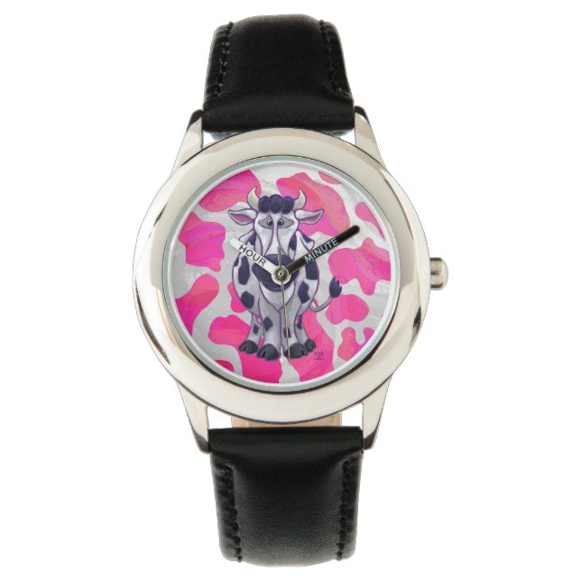 Vild Cow Rosa och Vit Armbandsur (Framsida)