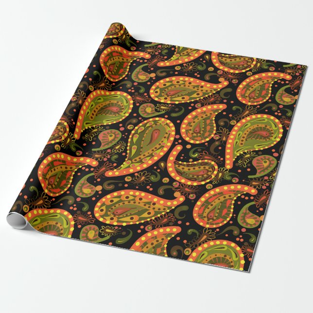 Vild Crazely Paisley Bright Colorful Presentpapper (Utrullad)