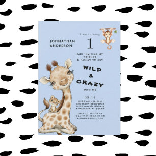 Vild & Crazy Animal Boy's 1a Birthday Inbjudningar
