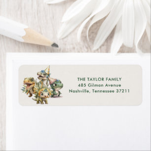 Vild Cute Dinosaur Barns födelsedag Adress Returadress Etikett