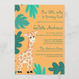 Vild Cute Grönt Orange Giraffe Löv Birthday Inbjudningar