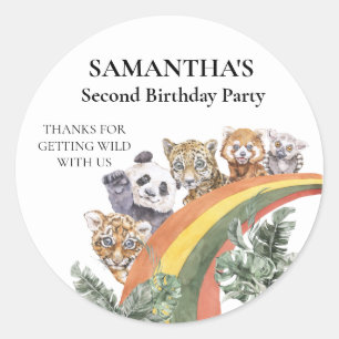 Vild Cute Jungle Animals Regnbåge Birthday-förmån Runt Klistermärke