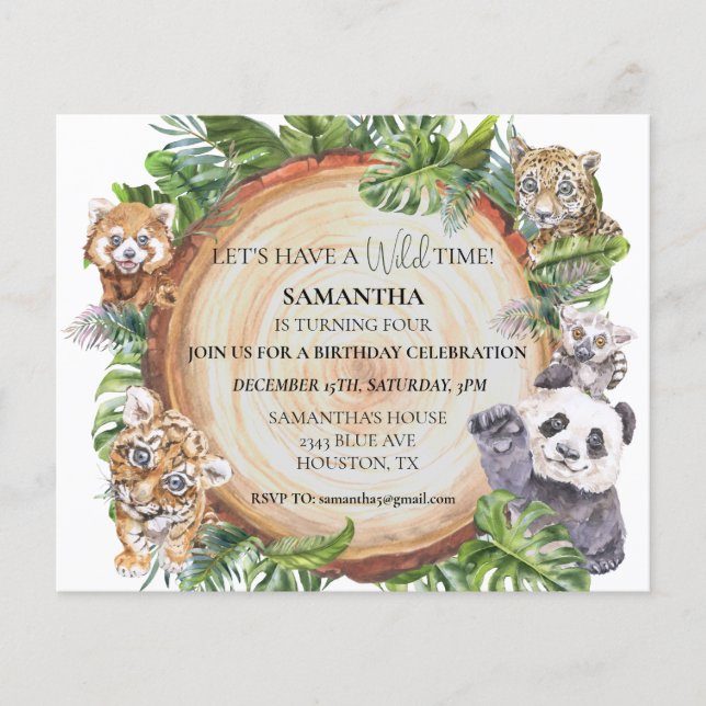 Vild Cute Jungle Animals Tiger Panda Watercolor (Framsida)